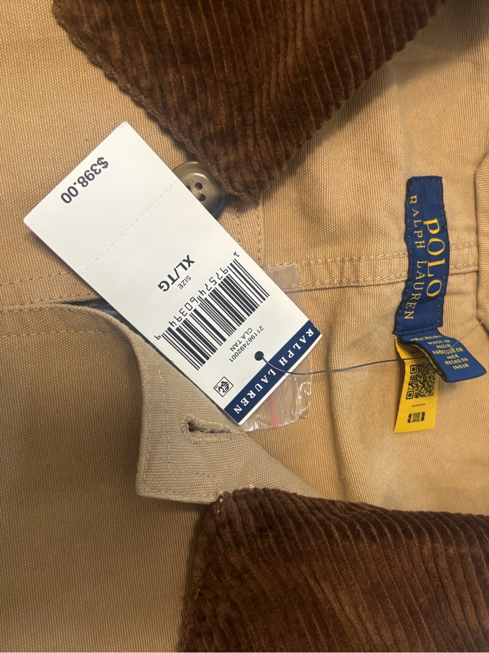 Polo by Ralph Lauren Tan Field Jacket with Brown Corduroy Trim - Picture 3 of 3